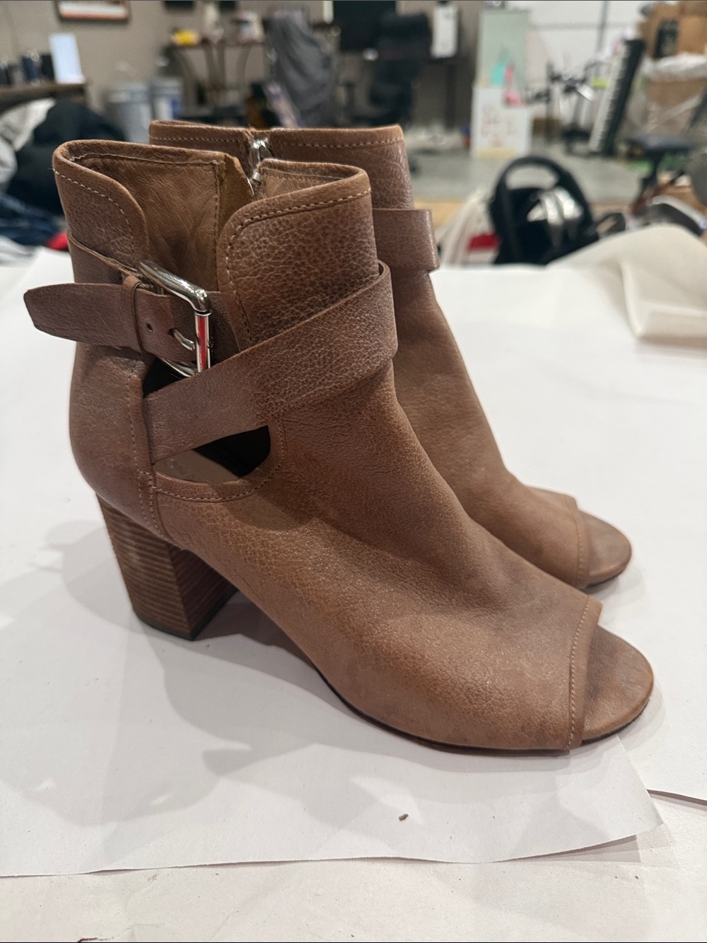 Donald J. Pliner Tan Open-Toe Cutout Block Heel Booties